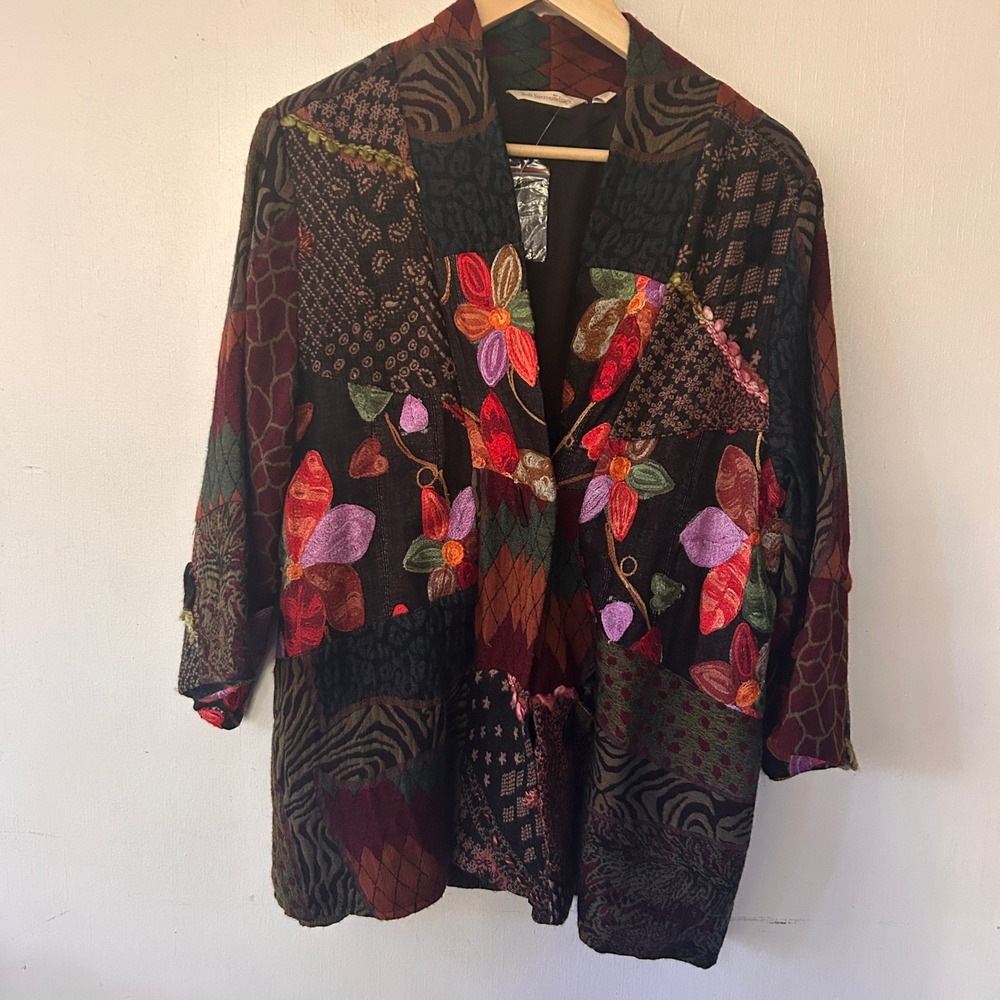 Soft Surroundings Jacket Womens PL Multicolor Patchwork Floral Wool Granny NWT